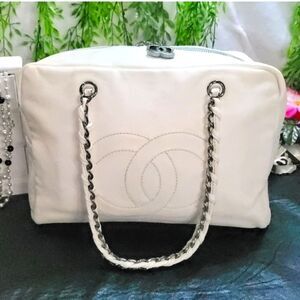 Chanel Here Mark Boston Bag Lambskin RARE Ruthenium Hardware 10 Series w/dustbag